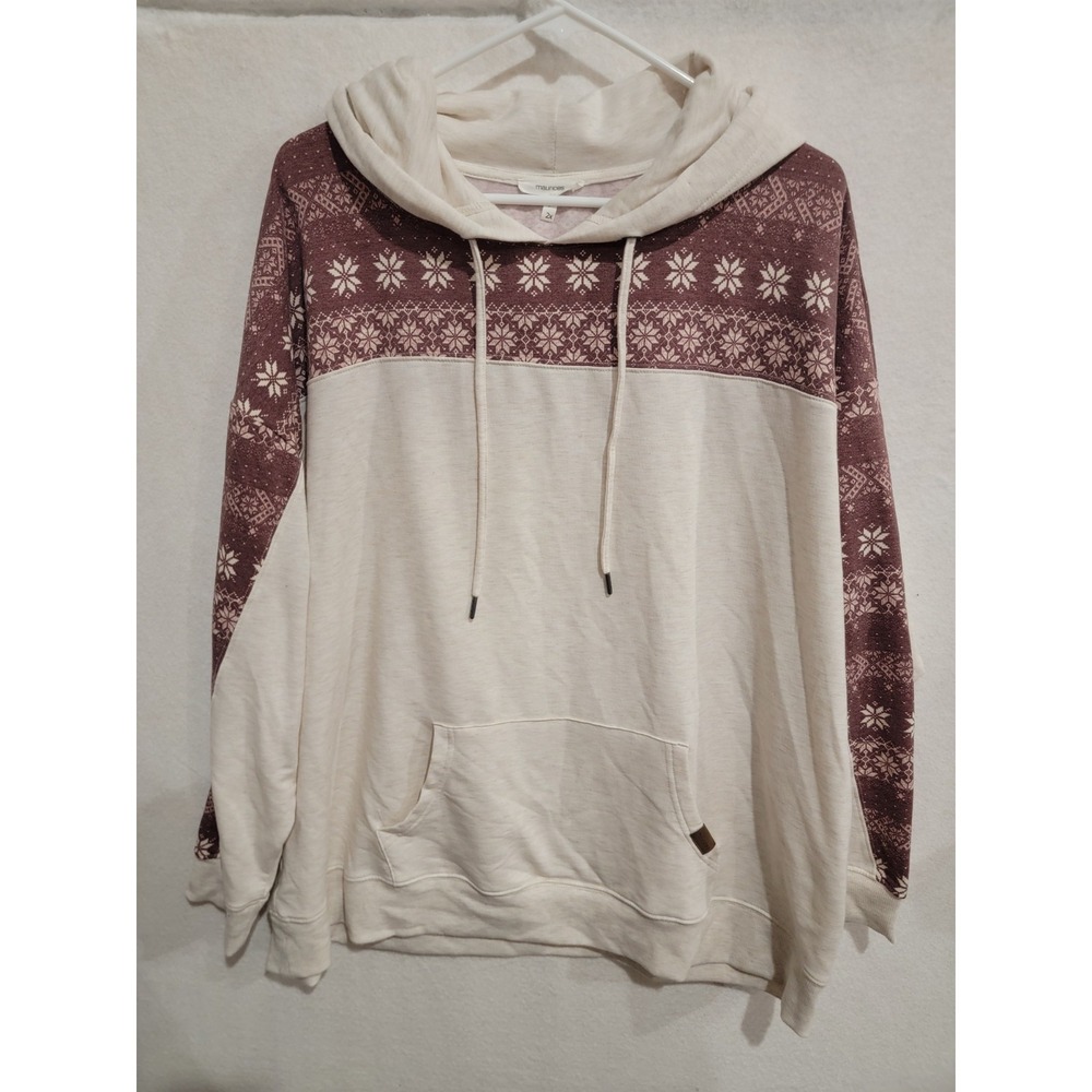 Maurices 2X Plus Cream & Red Snowflake Hooded Sweatshirt Fair Isle Holiday Cozy